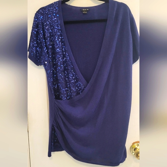 Iman Sparkley Blue Accent Sweater Large - Picture 2 of 9